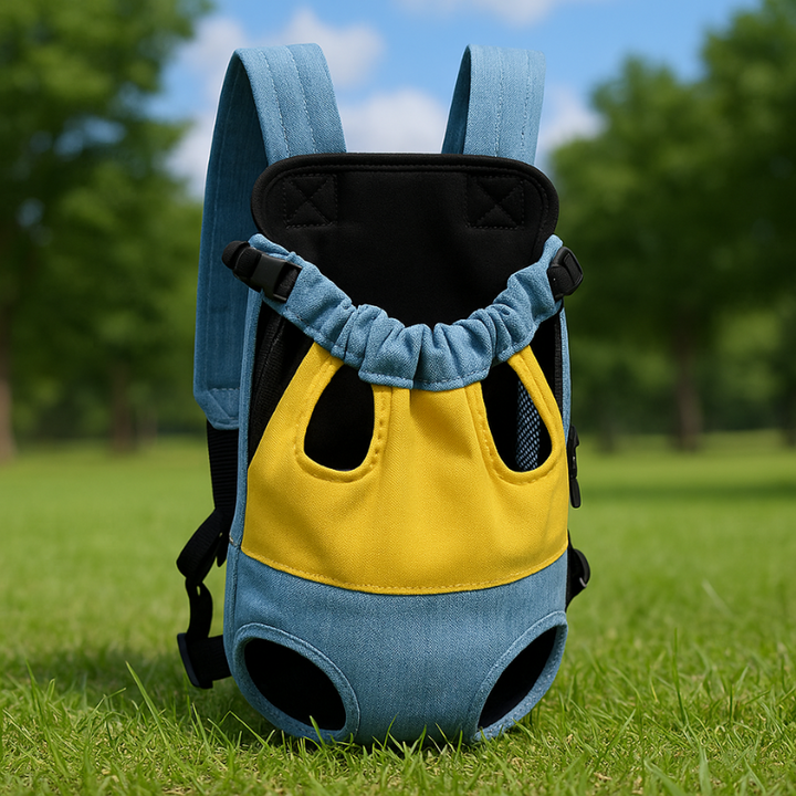 "Hands-free pet travel backpack for small pets in vibrant colors, featuring adjustable straps and secure fit for outdoor adve