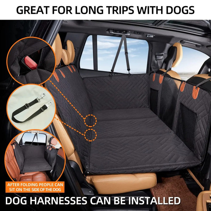 Hard Bottom Car Seat Extender for Dogs, plush memory foam, sturdy base, waterproof protection, universal fit, pet supplies.