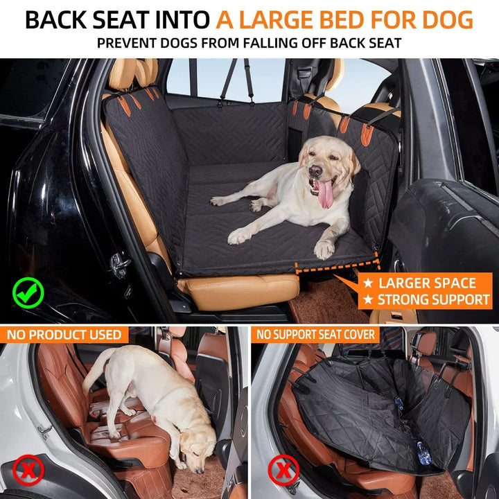 Hard Bottom Car Seat Extender for Dogs, plush memory foam, sturdy base, waterproof protection, universal fit, pet supplies.