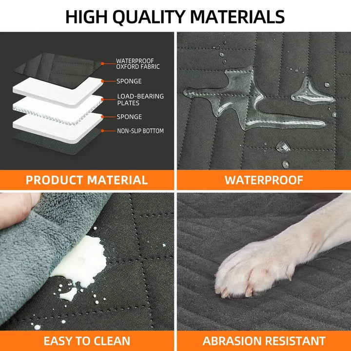 Hard Bottom Car Seat Extender for Dogs, plush memory foam, sturdy base, waterproof protection, universal fit, pet supplies.