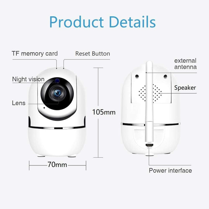 HD night vision baby monitor with 360° rotation, showing clear display even in low light and offering full-room surveillance.
