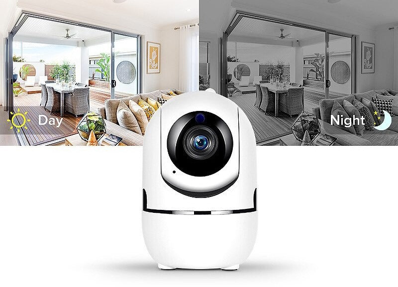 HD night vision baby monitor with 360° rotation, showing clear display even in low light and offering full-room surveillance.