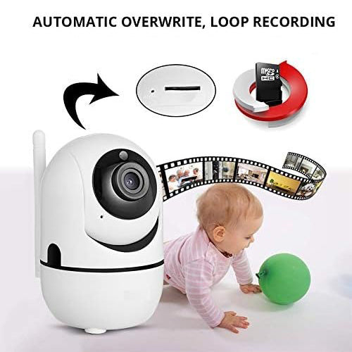 HD night vision baby monitor with 360° rotation, showing clear display even in low light and offering full-room surveillance.
