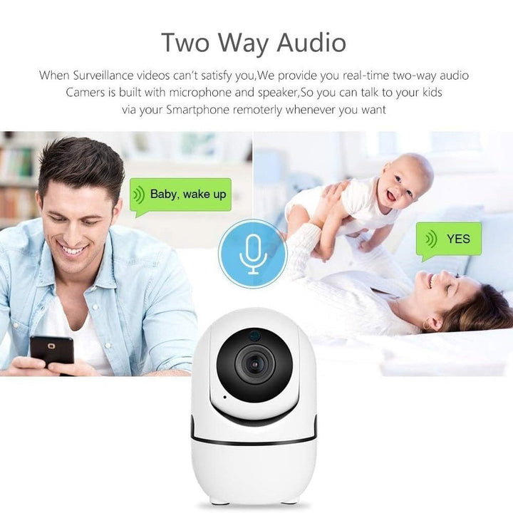 HD night vision baby monitor with 360° rotation, showing clear display even in low light and offering full-room surveillance.