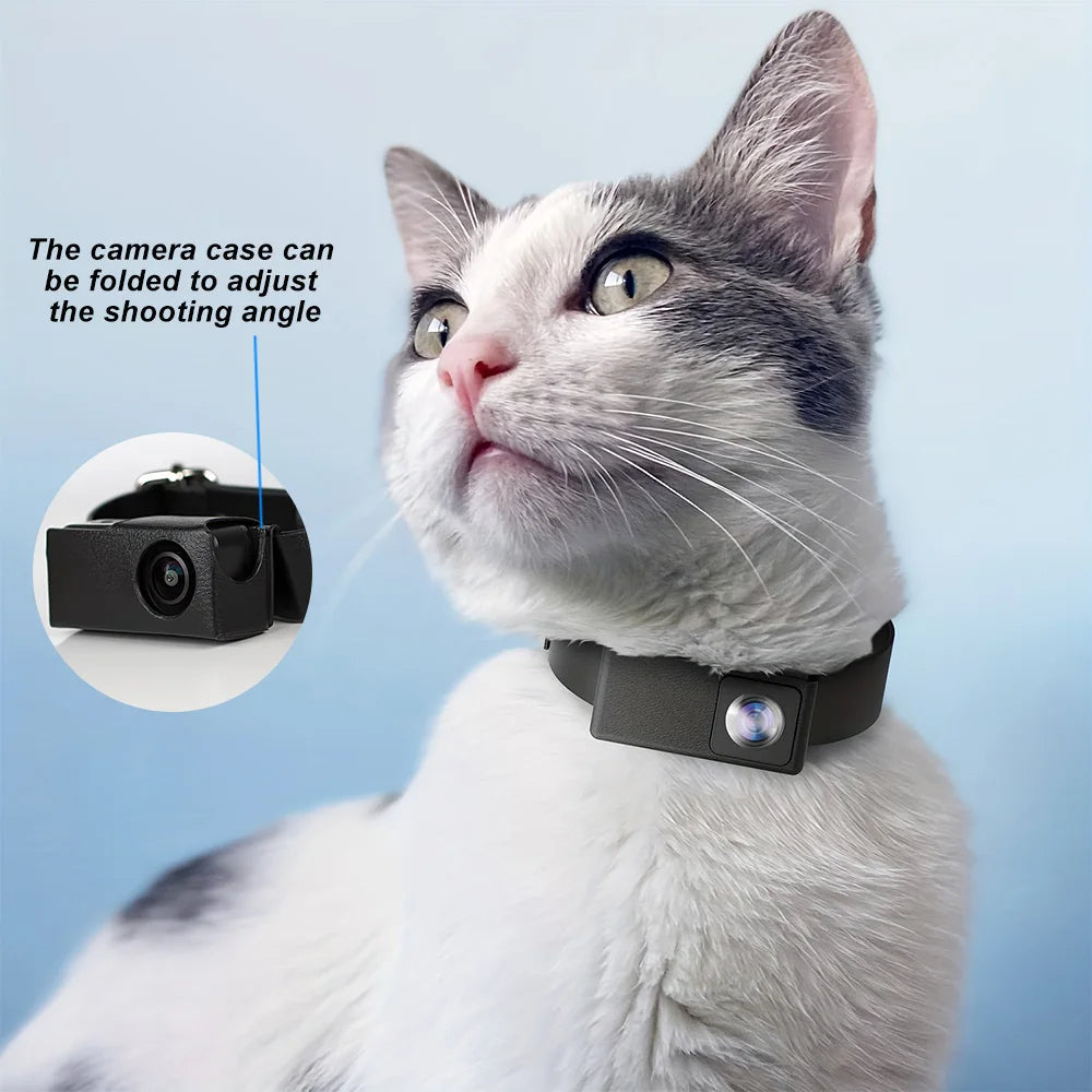 "HD Pet Collar Camera with 160° lens for dogs & cats, capturing adventures in 1080P. Lightweight, compact, easy to attach."