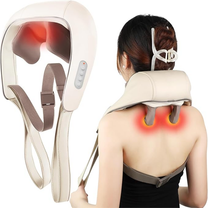 "Heated Shiatsu massage chair with customizable settings for full body relaxation, featuring deep tissue relief."
