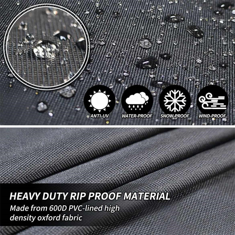 "Heavy-duty round outdoor furniture cover with air vent, waterproof 600D Oxford cloth, ideal for garden tables."