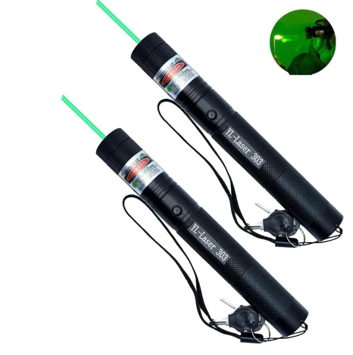 "High-intensity portable laser pointer with bright green beam, ideal for presentations and outdoor use. Compact and durable."
