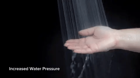 "High-pressure showerhead with enhanced filtration, sleek silver design, boosts water pressure, and fits standard shower hose