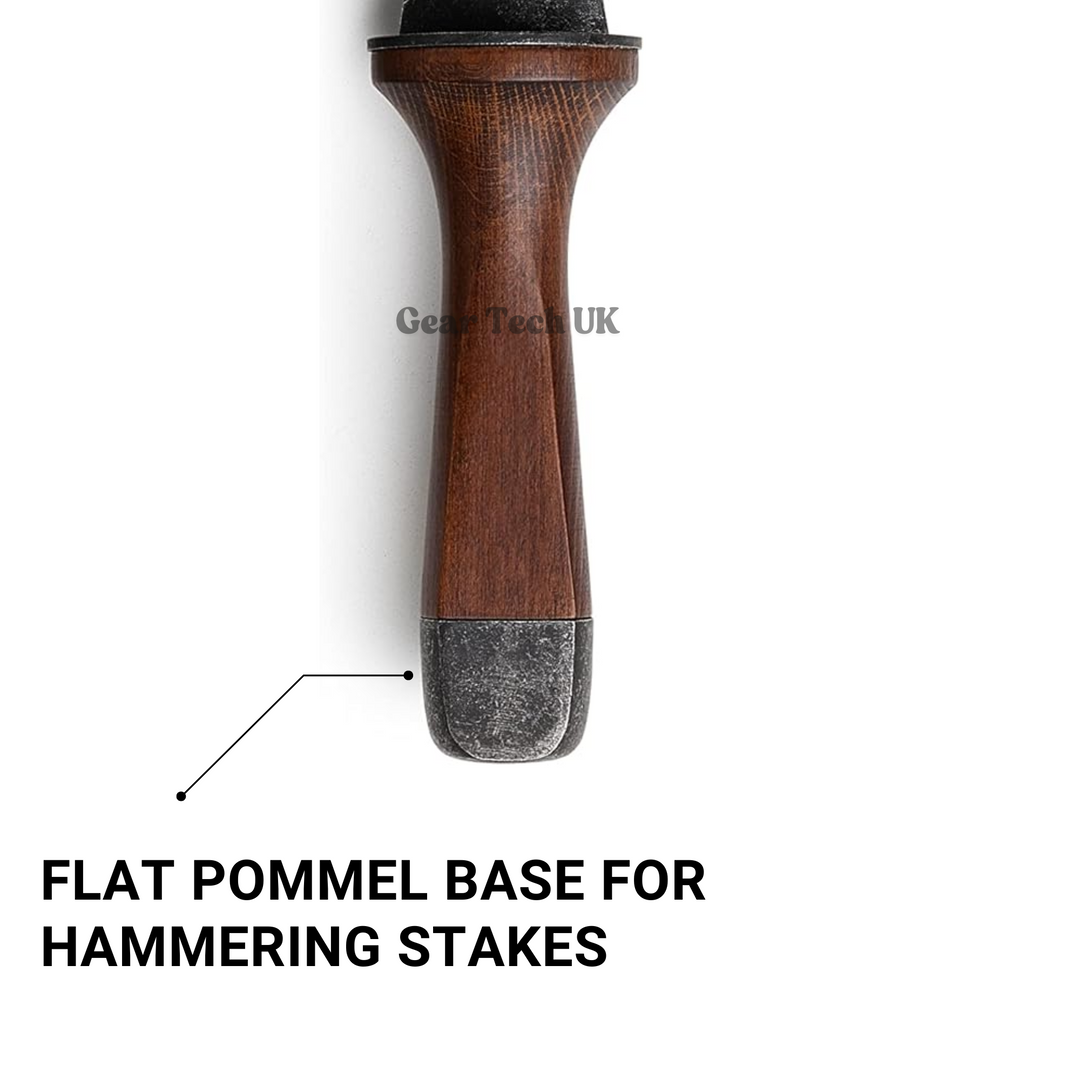 "Hori Hori garden knife with walnut handle and rust-resistant steel blade, perfect for outdoor tasks like digging and cutting