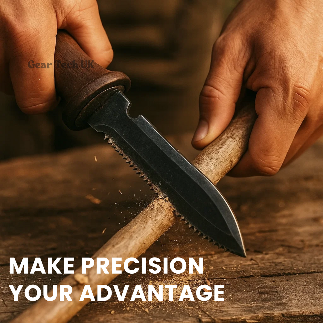 "Hori Hori garden knife with walnut handle and rust-resistant steel blade, perfect for outdoor tasks like digging and cutting