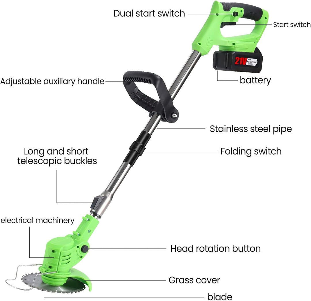 Cordless 24V Lawn Trimmer with Ergonomic Grip and Guard