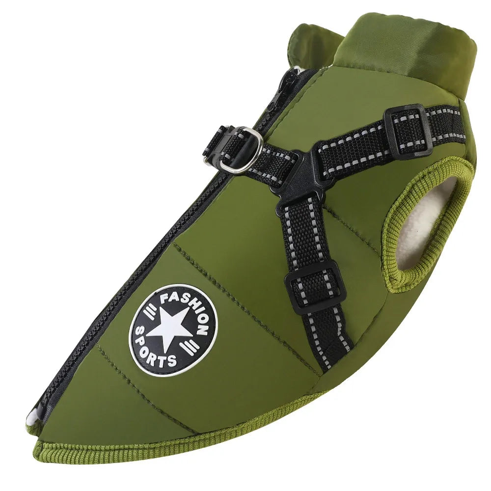 Waterproof Dog Winter Jacket with Built-In Harness