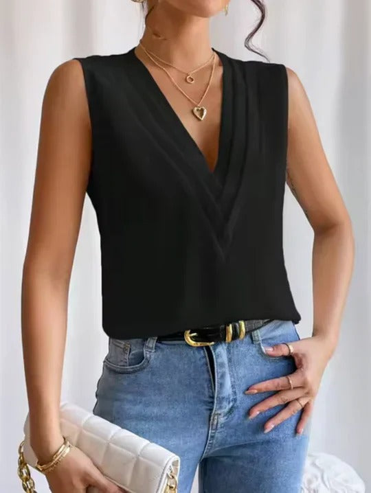 Women's Sleeveless V-Neck Top - Chic Simplicity