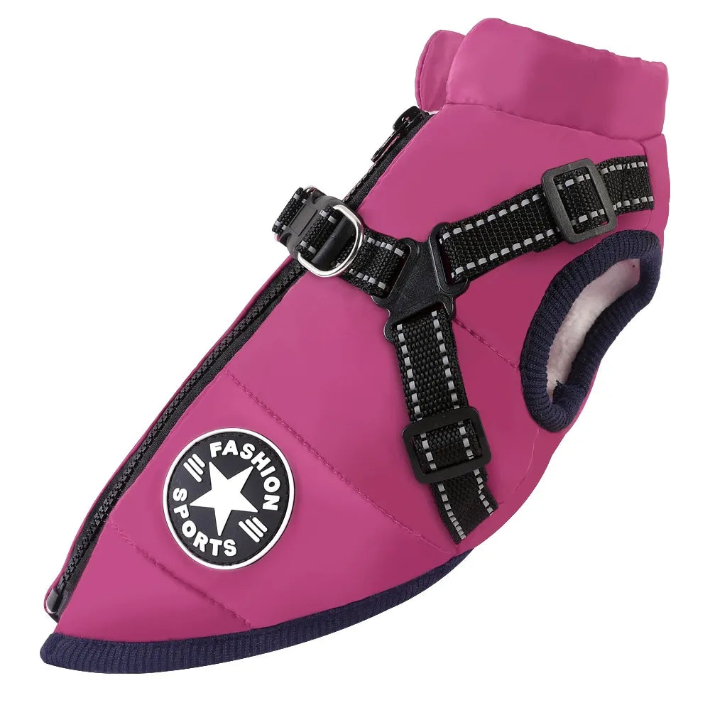 Waterproof Dog Winter Jacket with Built-In Harness