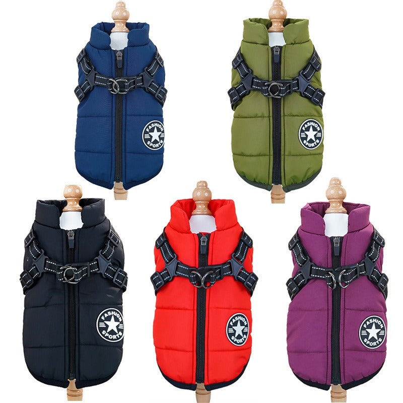 Waterproof Dog Winter Jacket with Built-In Harness