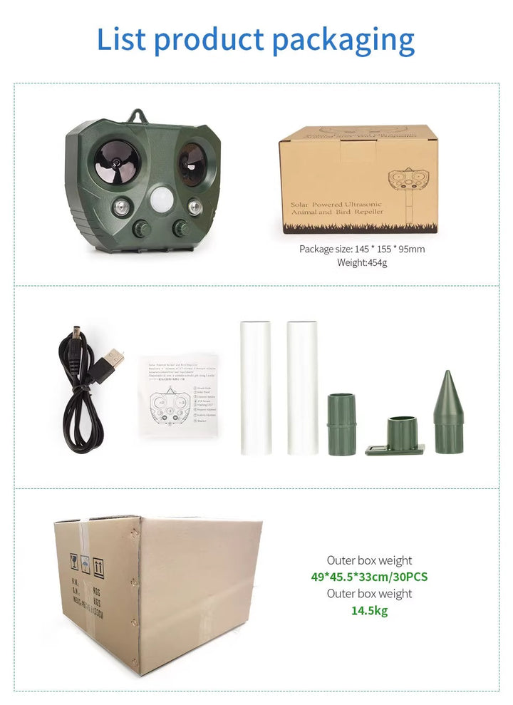 Ultrasonic Outdoor Bird & Pest Repeller Device