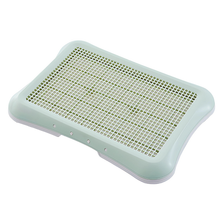 "Indoor dog toilet with easy clean grid, blue color, for pet hygiene, suitable for puppies and senior dogs, mess-free design.