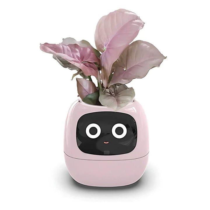 "Interactive AI Plant Pot with sleek design, smart care features, and over 70 visual expressions, perfect for tech-savvy plan