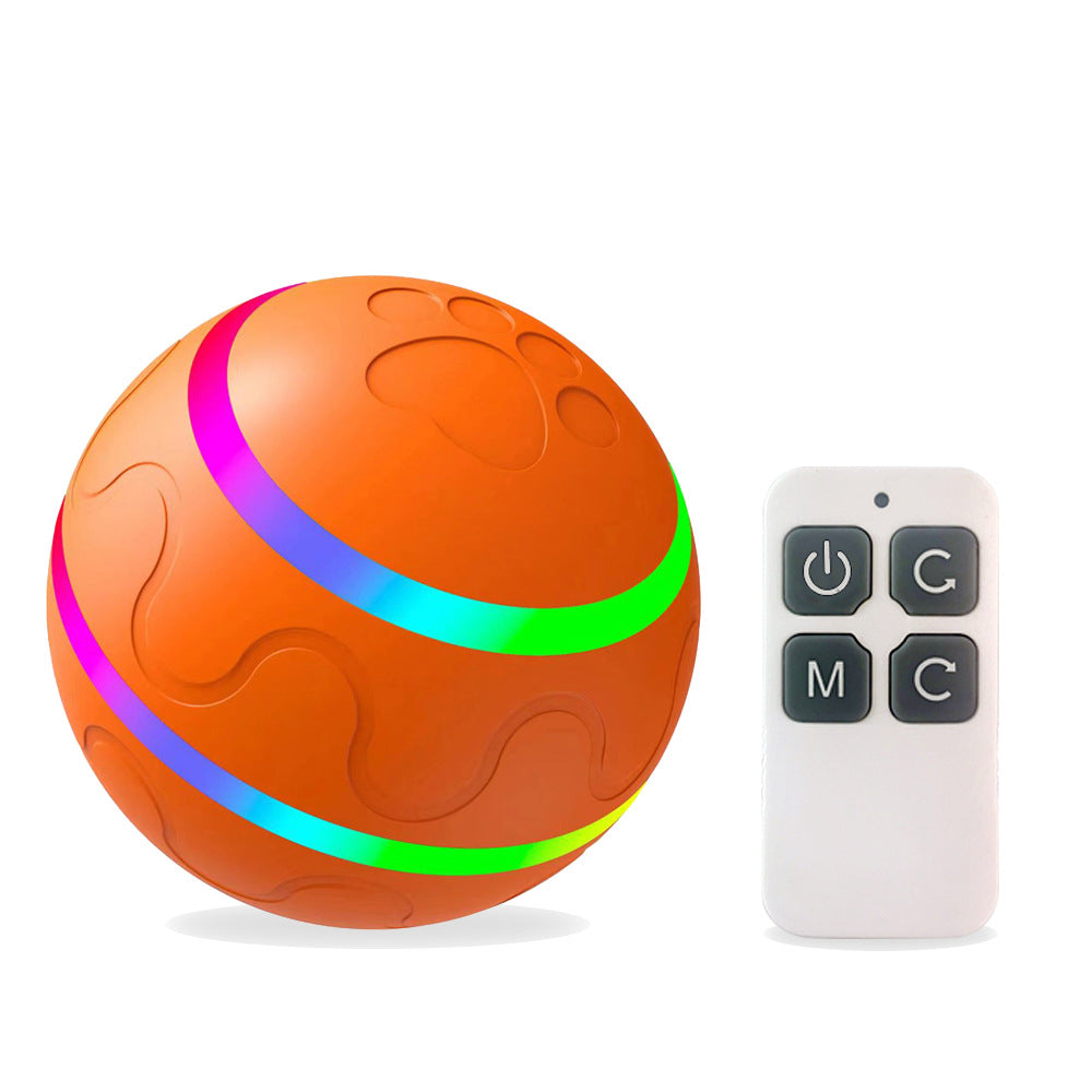 "Interactive ball toy for dogs and cats with bright colors, automatic rolling, keeping pets active and entertained."