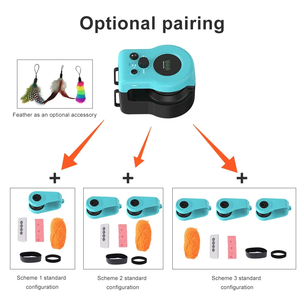 "Interactive cat hunting toy in blue, USB-powered with motion-based exercise, promotes mental stimulation and physical activi