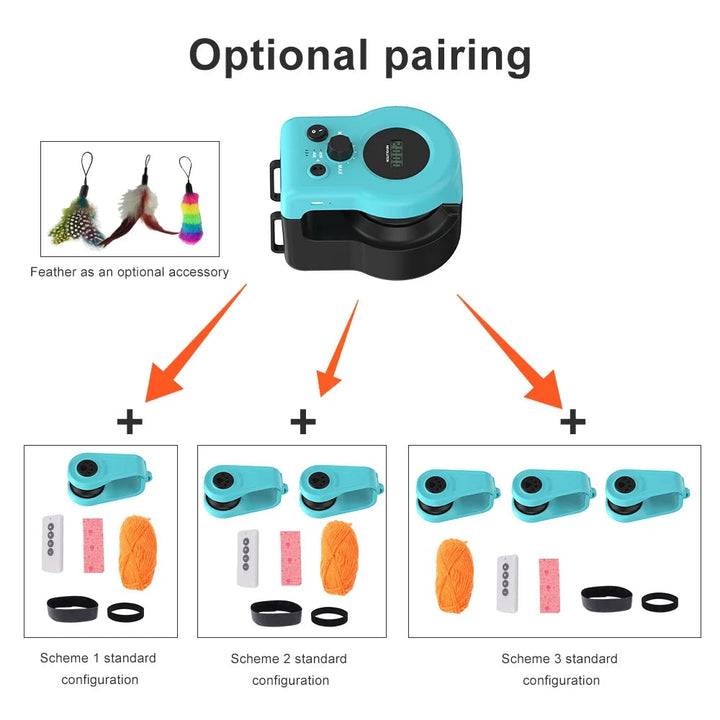 "Interactive cat hunting toy in blue, USB-powered with motion-based exercise, promotes mental stimulation and physical activi