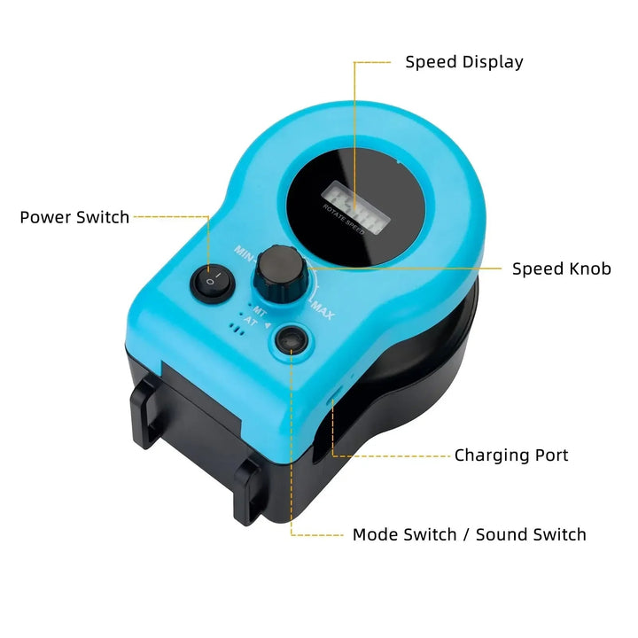 "Interactive cat hunting toy in blue, USB-powered with motion-based exercise, promotes mental stimulation and physical activi