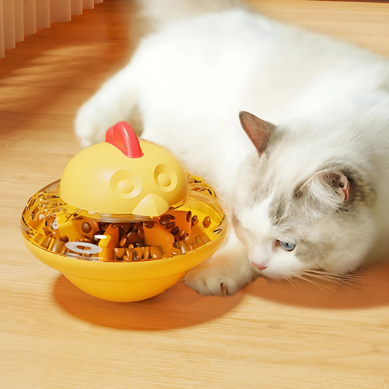 Interactive cat treat dispenser in blue, durable non-tip design, engages cats with play, suitable for pet supplies enthusiast