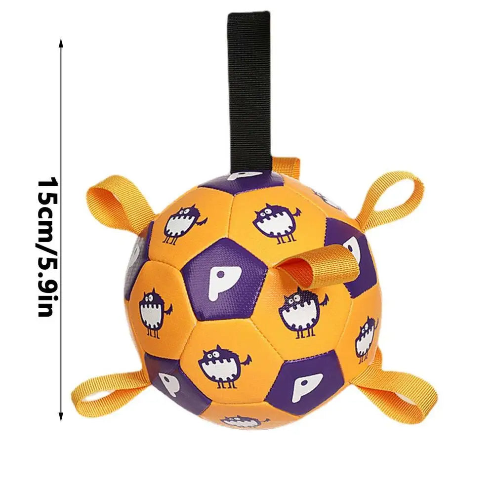 "Interactive dog ball toy with colorful pull ropes for active playtime, ideal for fetch, tug-of-war, and chewing fun."