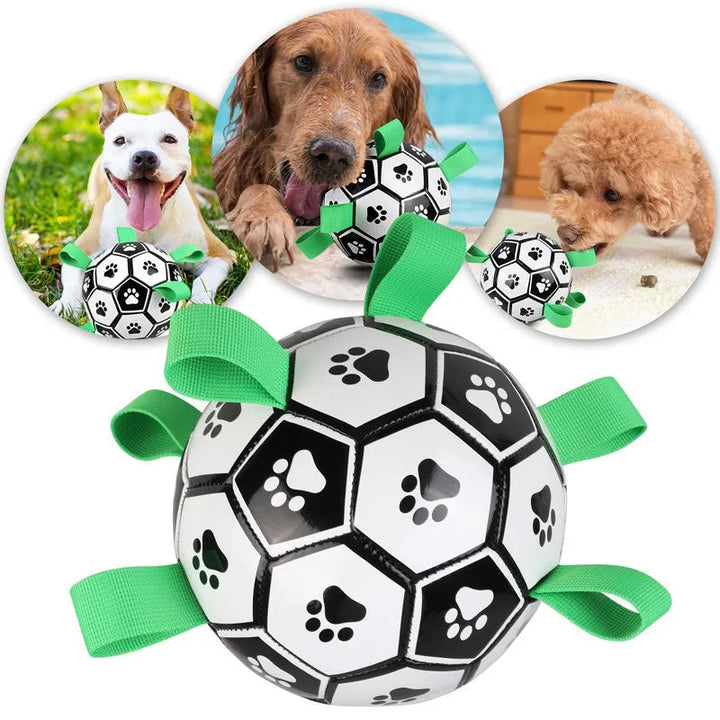 "Interactive dog ball toy with colorful pull ropes for active playtime, ideal for fetch, tug-of-war, and chewing fun."