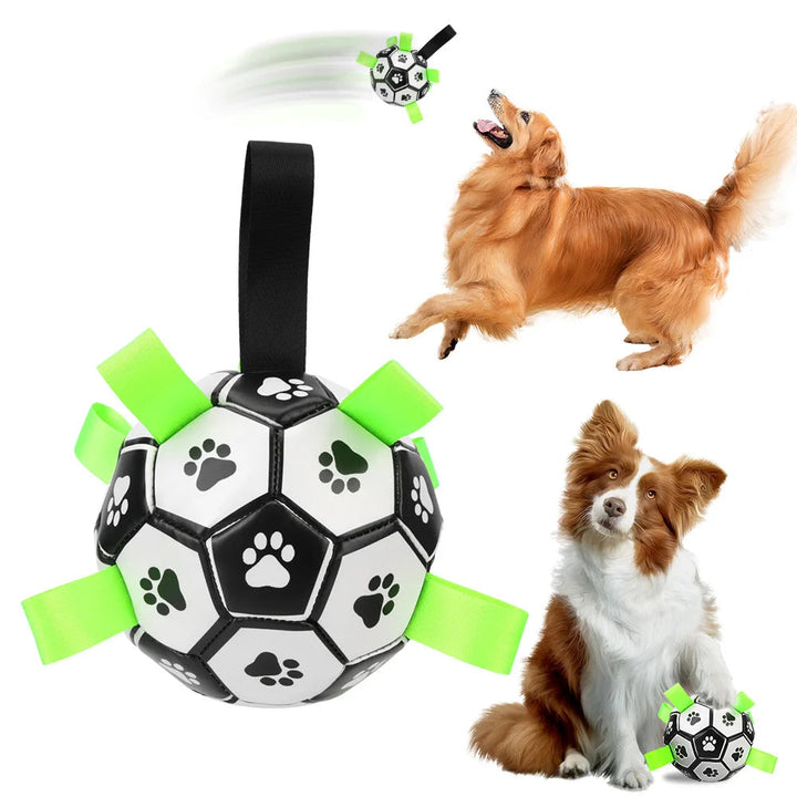 "Interactive dog ball toy with colorful pull ropes for active playtime, ideal for fetch, tug-of-war, and chewing fun."