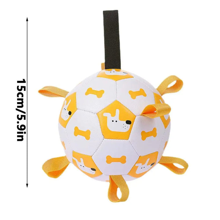 "Interactive dog ball toy with colorful pull ropes for active playtime, ideal for fetch, tug-of-war, and chewing fun."