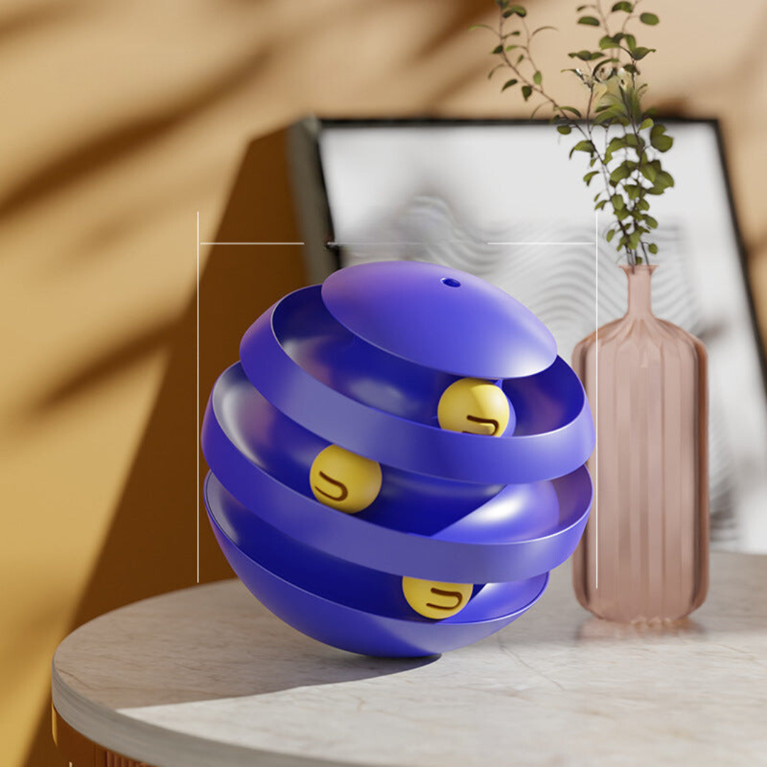 Interactive multi-layer cat toy ball with colorful rolling balls, designed for engaging play and promoting feline fitness.