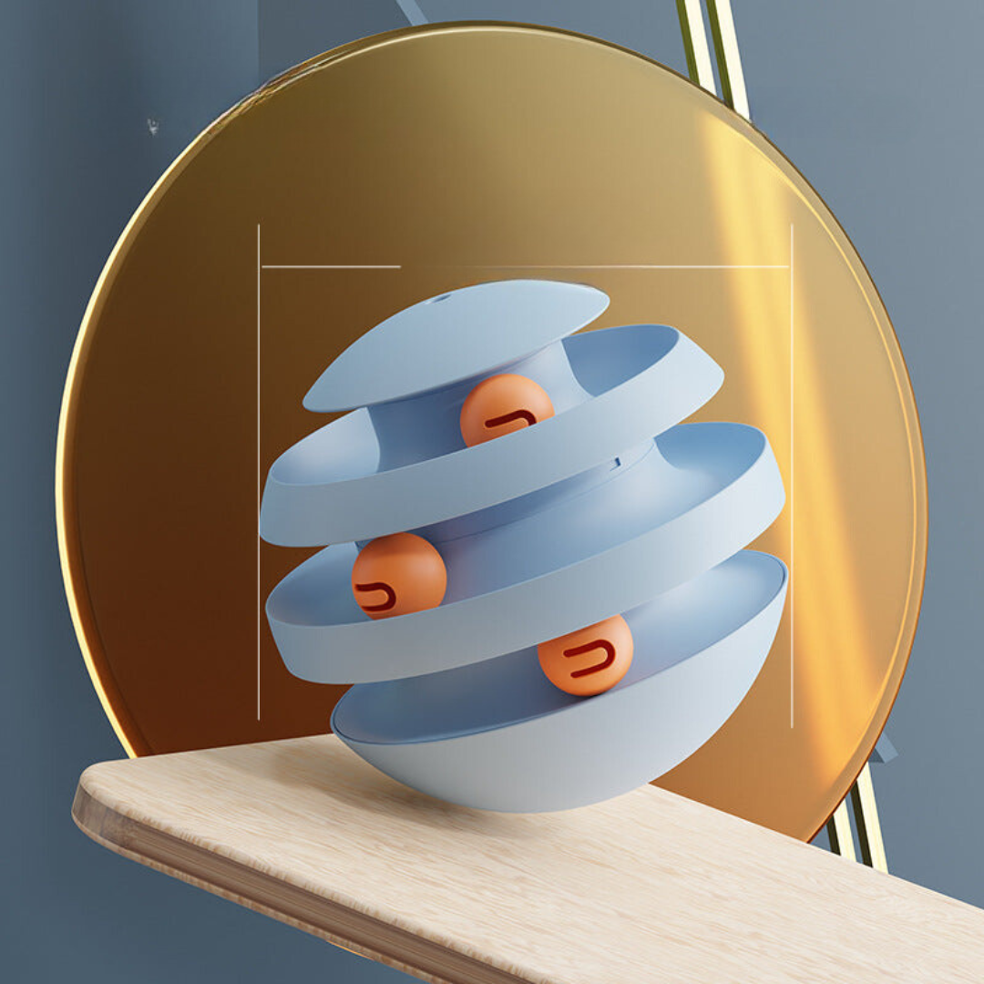 Interactive multi-layer cat toy ball with colorful rolling balls, designed for engaging play and promoting feline fitness.