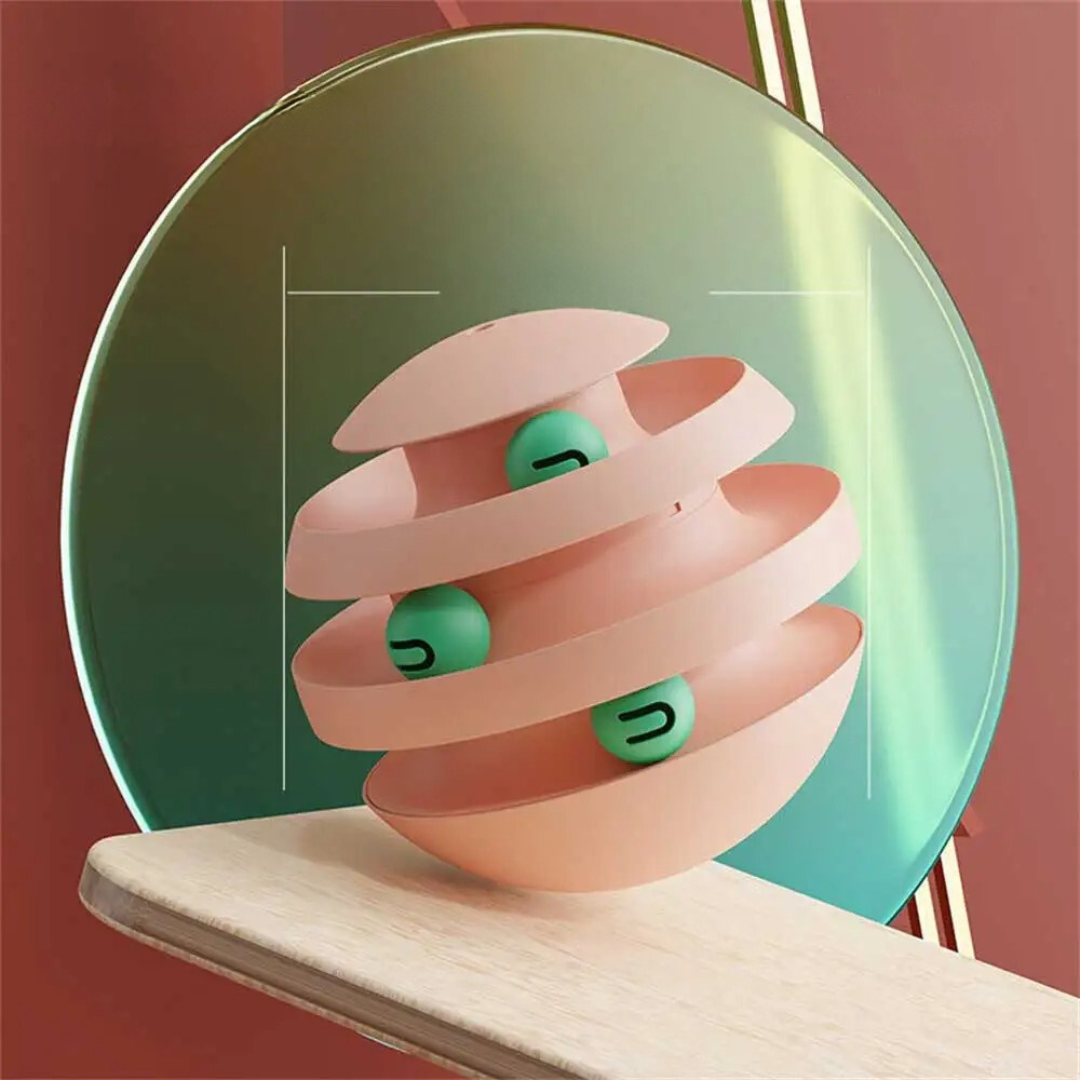 Interactive multi-layer cat toy ball with colorful rolling balls, designed for engaging play and promoting feline fitness.