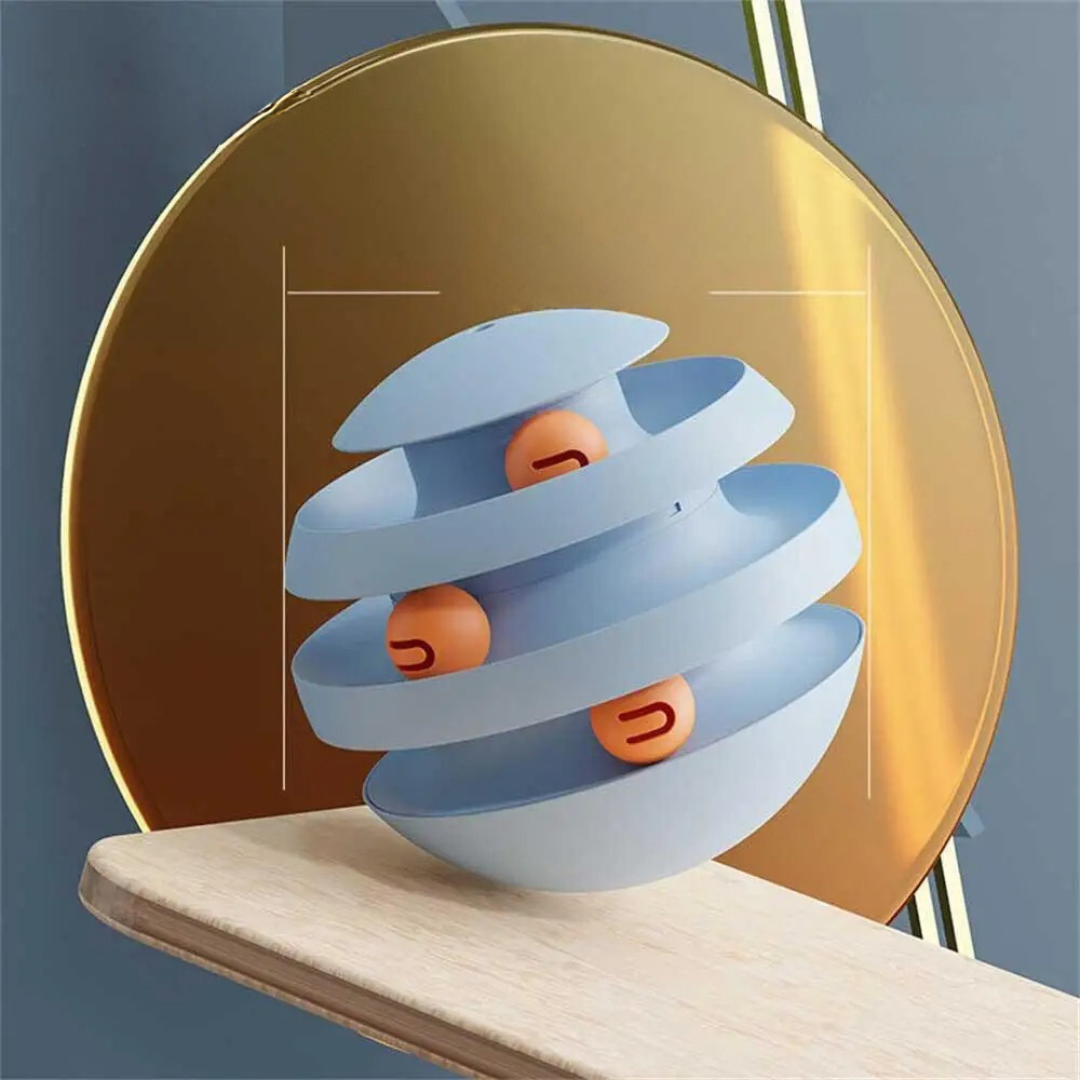 Interactive multi-layer cat toy ball with colorful rolling balls, designed for engaging play and promoting feline fitness.