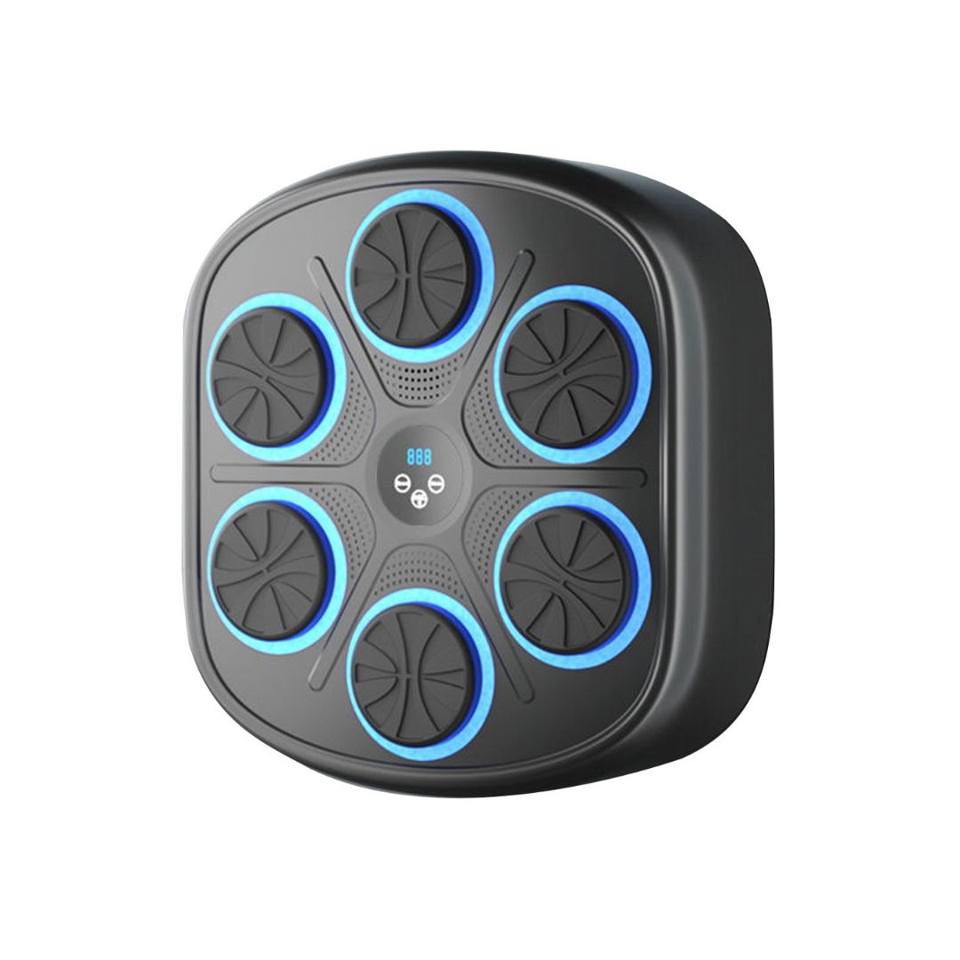 "Interactive music boxing machine for fitness, featuring colorful sensors, sleek design, suitable for adults and kids."