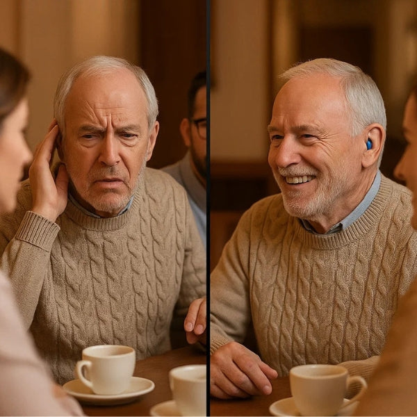 "Invisible in-ear rechargeable hearing aids for clear sound, shown discreetly placed in the ear, offering superior audio qual