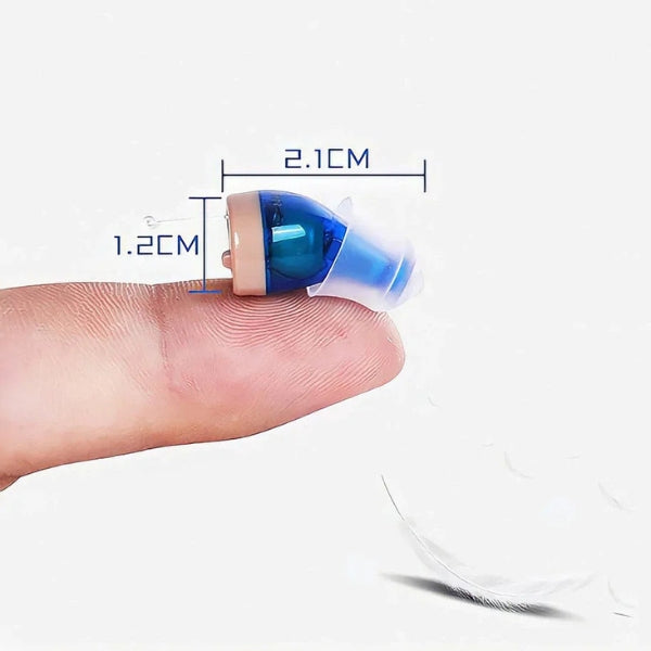 "Invisible in-ear rechargeable hearing aids for clear sound, shown discreetly placed in the ear, offering superior audio qual