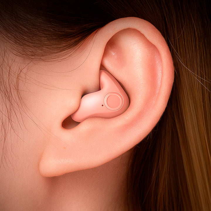 Invisible wireless sleep headphones, ergonomic fit for side sleepers, Bluetooth 5.3, IPX5 waterproof, lightweight design.