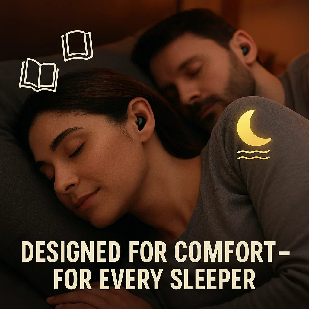 Invisible wireless sleep headphones, ergonomic fit for side sleepers, Bluetooth 5.3, IPX5 waterproof, lightweight design.