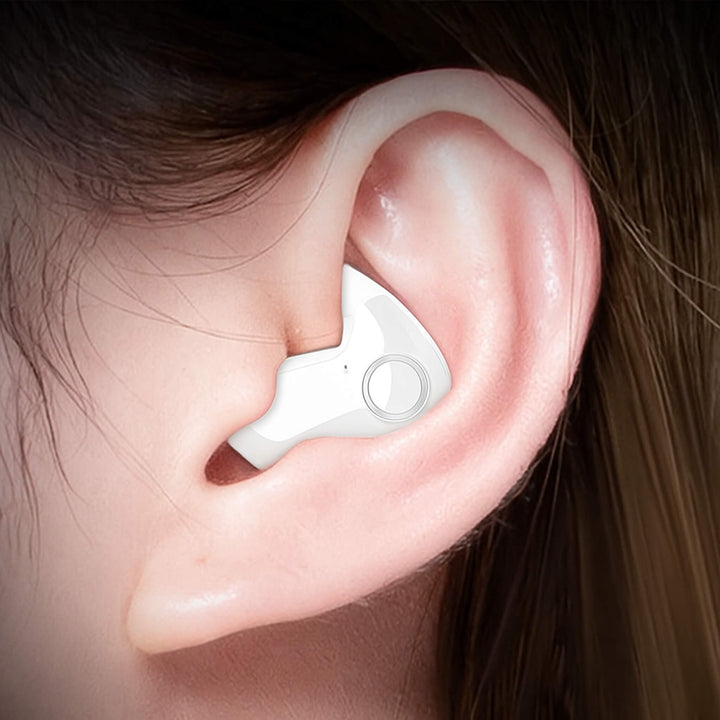 Invisible wireless sleep headphones, ergonomic fit for side sleepers, Bluetooth 5.3, IPX5 waterproof, lightweight design.