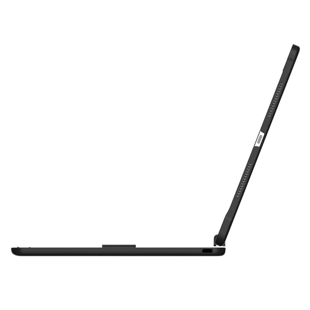 iPad Keyboard Case with backlit keys and trackpad, sleek design, drop-resistant shell, enhances functionality and protection.