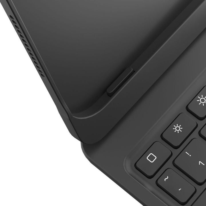 iPad Keyboard Case with backlit keys and trackpad, sleek design, drop-resistant shell, enhances functionality and protection.