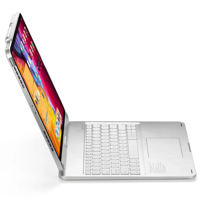 iPad Keyboard Case with backlit keys and trackpad, sleek design, drop-resistant shell, enhances functionality and protection.