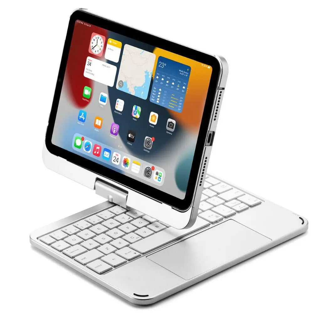 iPad Keyboard Case with backlit keys and trackpad, sleek design, drop-resistant shell, enhances functionality and protection.