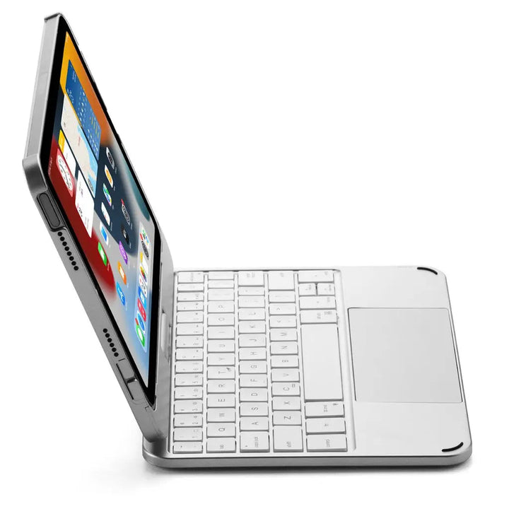 iPad Keyboard Case with backlit keys and trackpad, sleek design, drop-resistant shell, enhances functionality and protection.