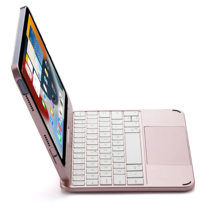 iPad Keyboard Case with backlit keys and trackpad, sleek design, drop-resistant shell, enhances functionality and protection.