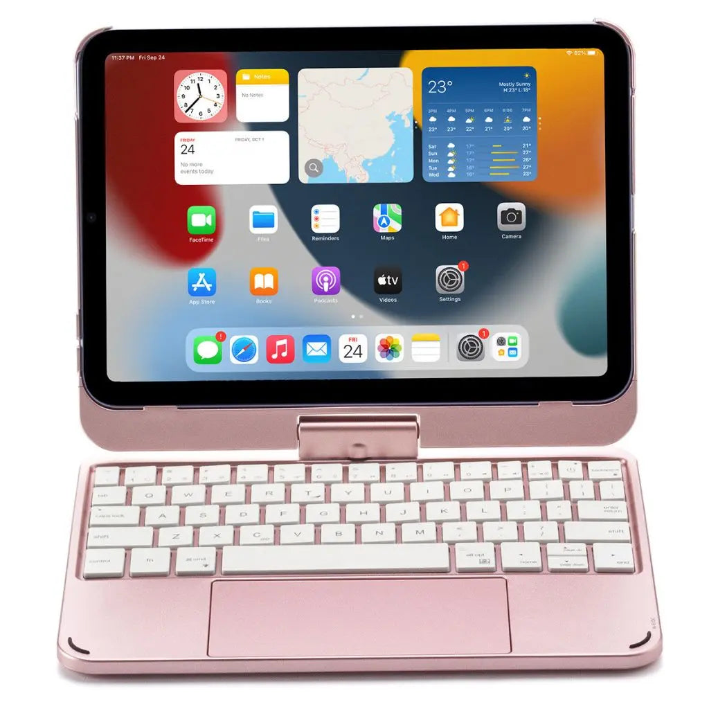 iPad Keyboard Case with backlit keys and trackpad, sleek design, drop-resistant shell, enhances functionality and protection.