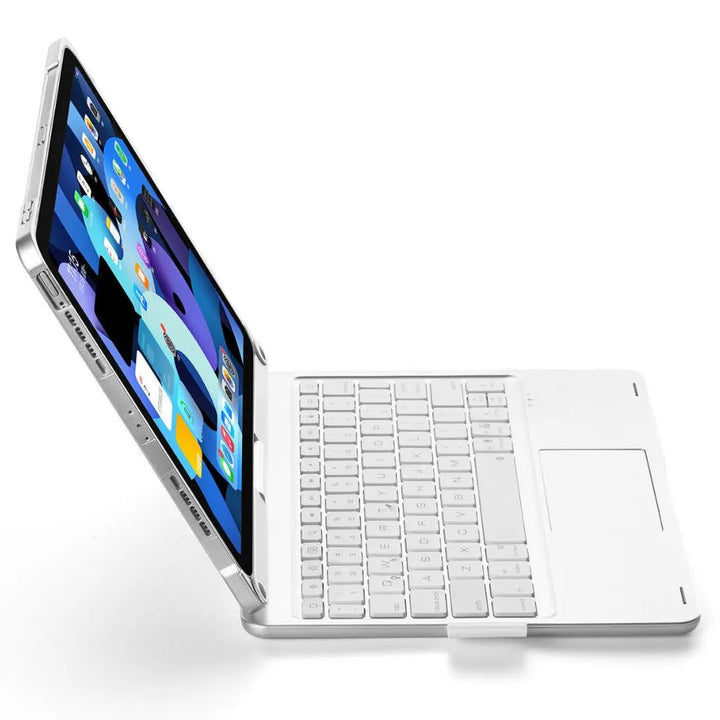 iPad Keyboard Case with backlit keys and trackpad, sleek design, drop-resistant shell, enhances functionality and protection.